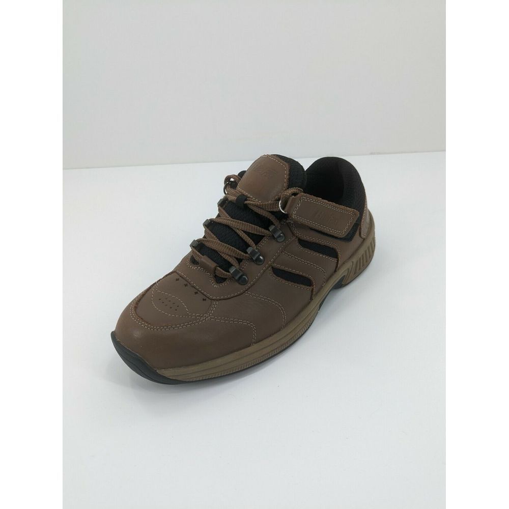 Men's OrthoFeet BioFit 644 Brown Leather Sneaker Shoes, Lace Up Low Top, 8D